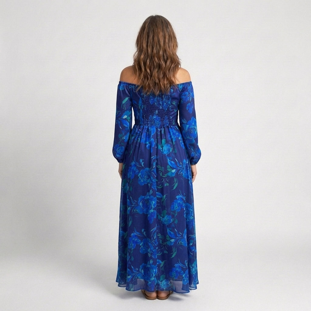 Aspen | Abito Maxi a Spalle Scoperte con Motivo Floreale
