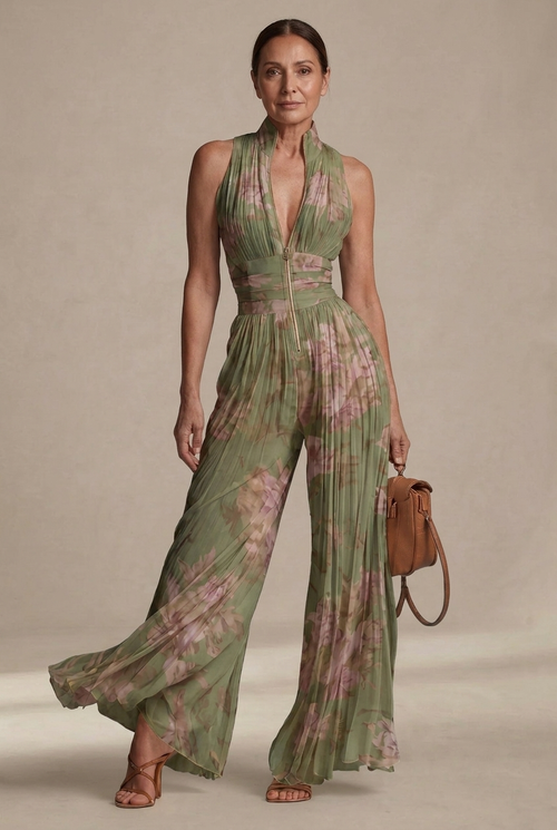 Rosie | Salopette in Chiffon Floreale Plissettato