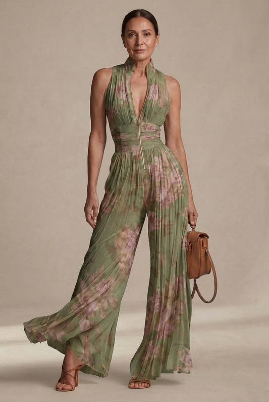 Rosie | Salopette in Chiffon Floreale Plissettato