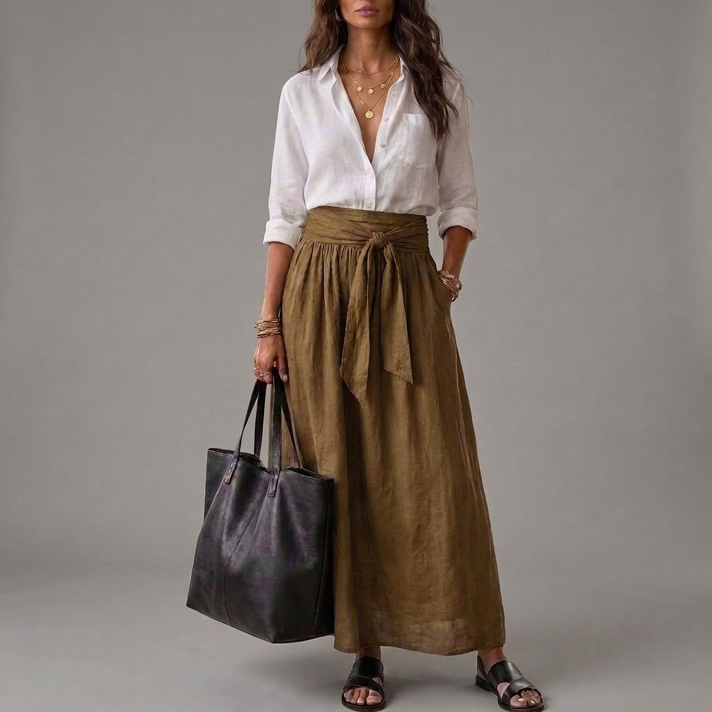 SAHARA | Set Due Pezzi: Top Nero e Gonna Midi Verde Oliva