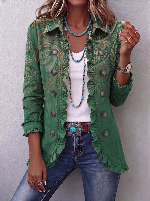 Mireille | Giacca in cashmere verde con volant
