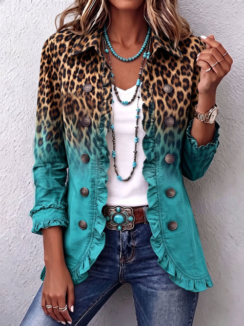 Chantal | Blazer con sfumature e motivo leopardato con ruches