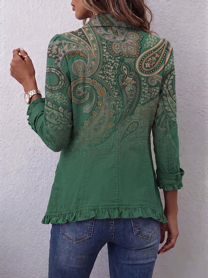 Mireille | Giacca in cashmere verde con volant