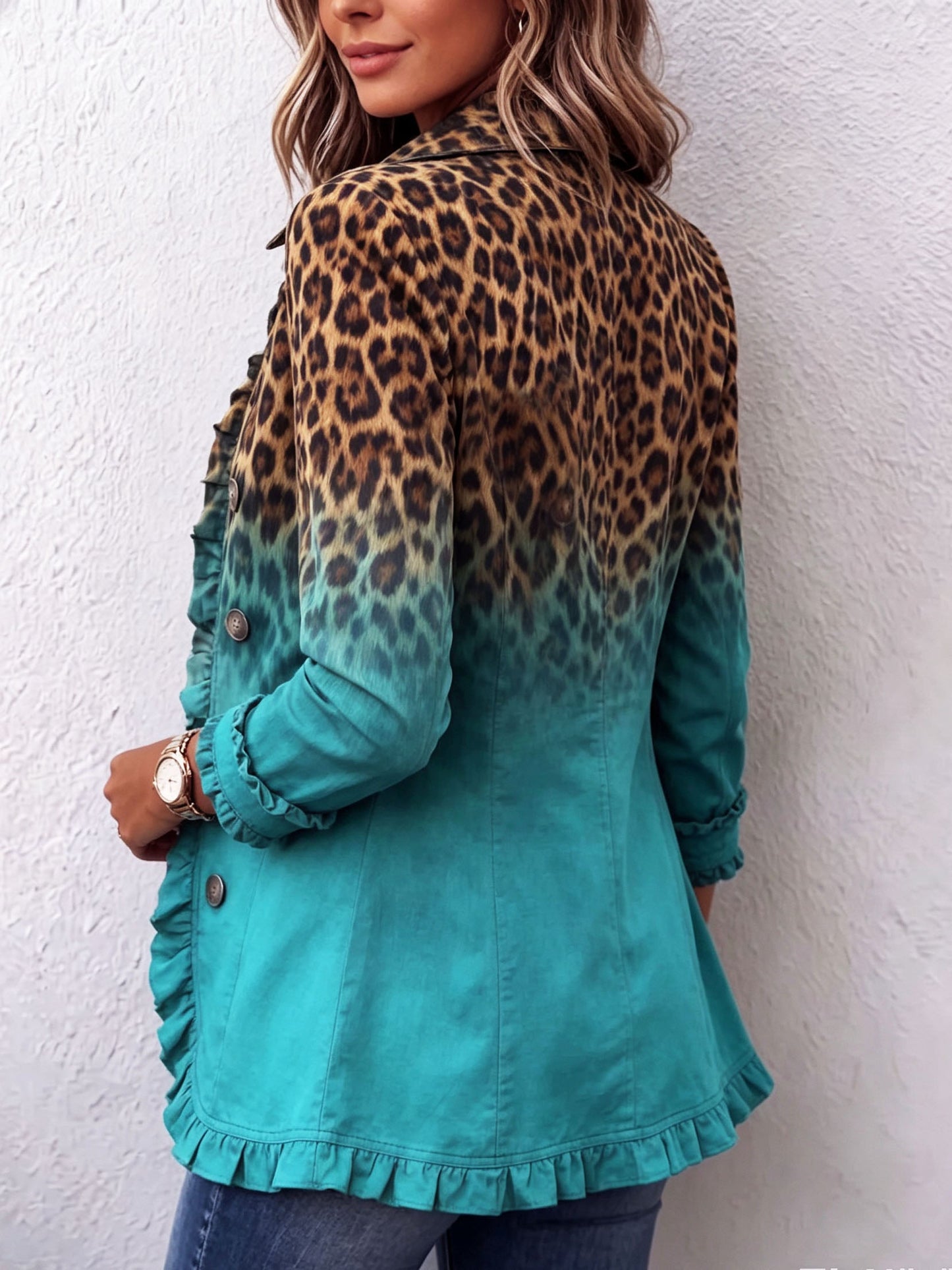 Chantal | Blazer con sfumature e motivo leopardato con ruches