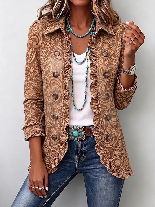 Katell | Gilet vintage con stampa floreale e ruches