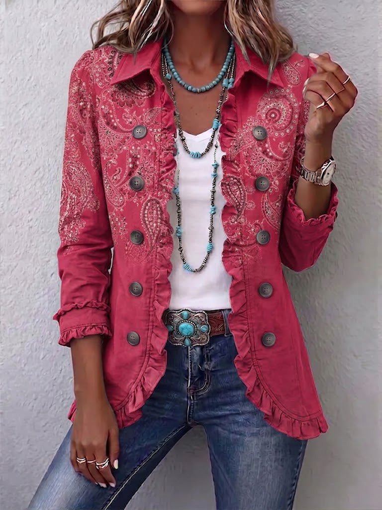 Karine | Giacca in Cashmere Rosa con Rouches