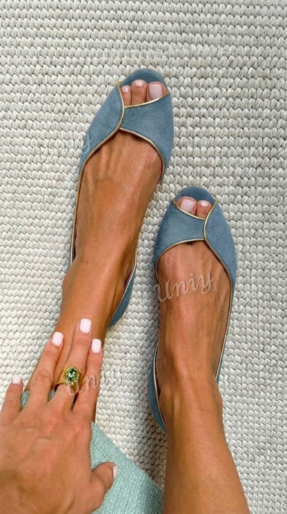 Ballerine d'Orsay in camoscio Beige e Oro