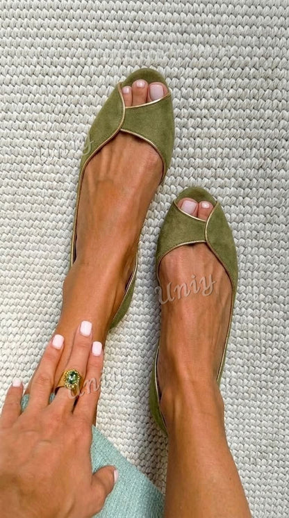 Ballerine d'Orsay in camoscio Beige e Oro