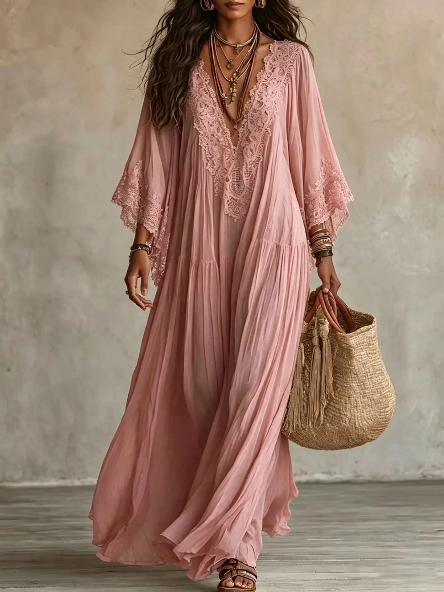 Liora | Abito Bohemien in Pizzo che Nasconde la Pancia