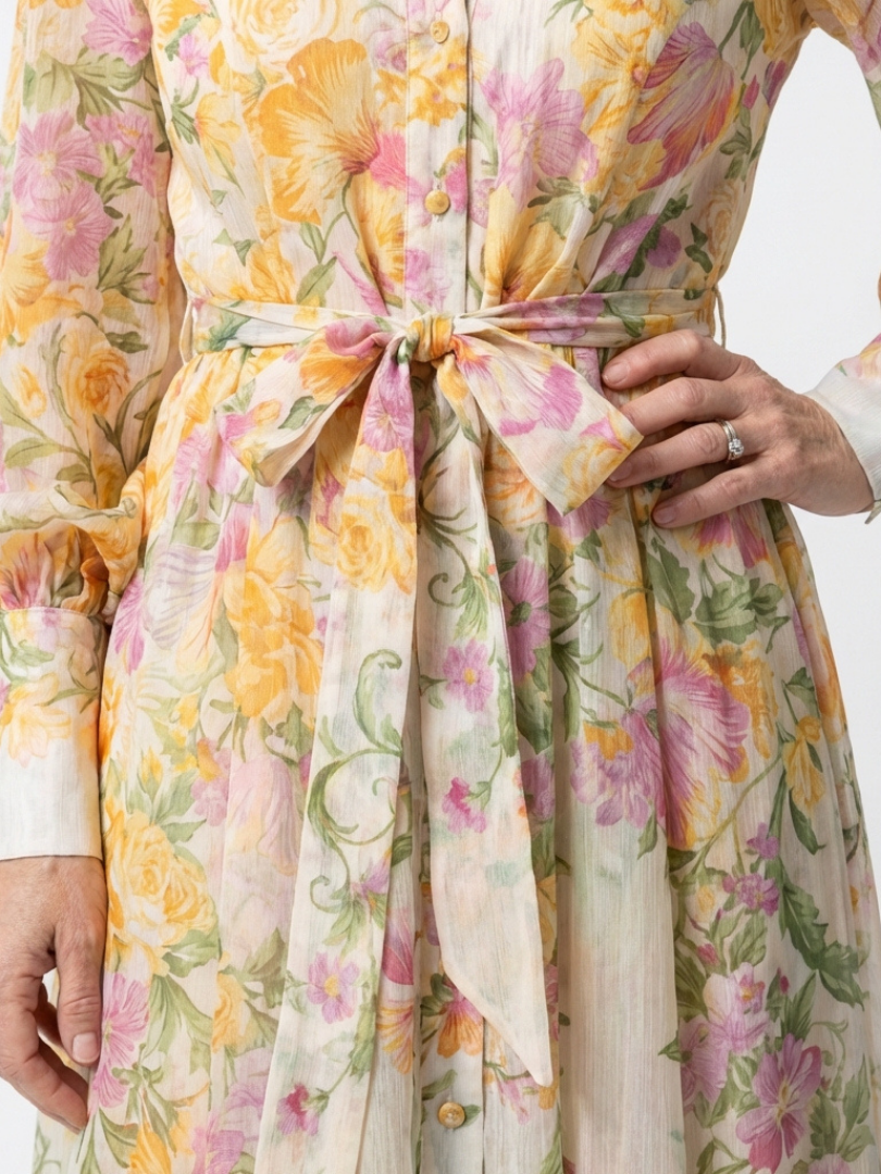 Cressida | Abito maxi floreale trasparente con maniche lunghe