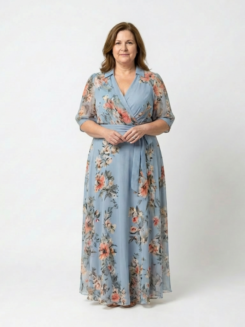 Elowen | Abito Maxy con Scollo a V e Maniche a Kimono