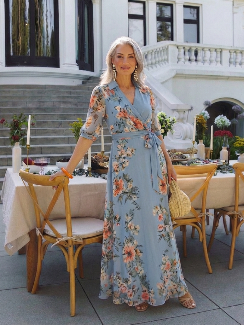 Elowen | Abito Maxy con Scollo a V e Maniche a Kimono