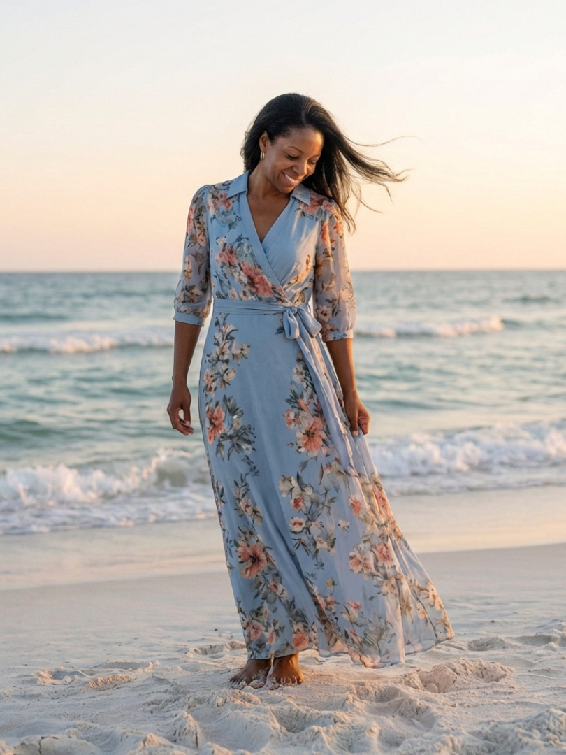 Elowen | Abito Maxy con Scollo a V e Maniche a Kimono